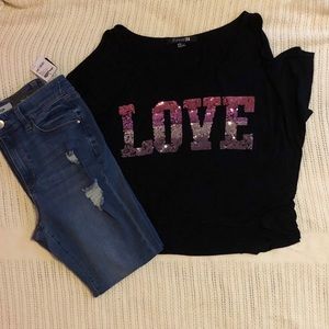 F21 Cold Shoulder Sequin Design Top